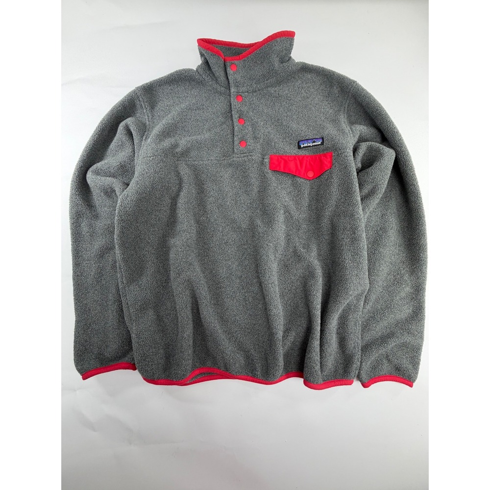 Patagonia Synchilla Snap-T Pullover Fleece Grey Red 25450 Mens Medium